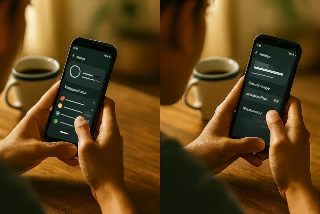 Gambar orang mengoptimalkan pengaturan untuk cara mempercepat HP Android lama, membersihkan memori dan menurunkan animasi agar ponsel tidak lemot.