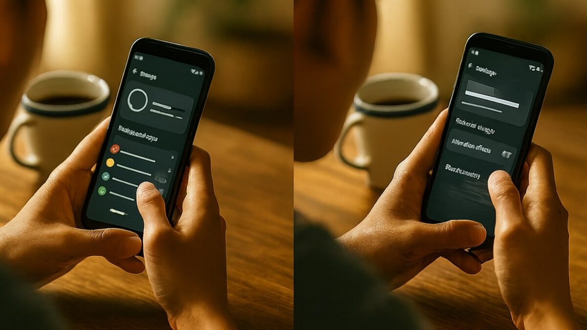 Gambar orang mengoptimalkan pengaturan untuk cara mempercepat HP Android lama, membersihkan memori dan menurunkan animasi agar ponsel tidak lemot.