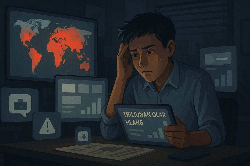 Ilustrasi korban penipuan online 2025 di Indonesia yang terdampak kerugian triliunan rupiah